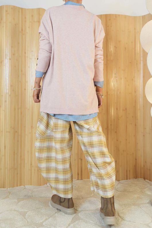 Elodie V Neck Button Knit Rose Marl